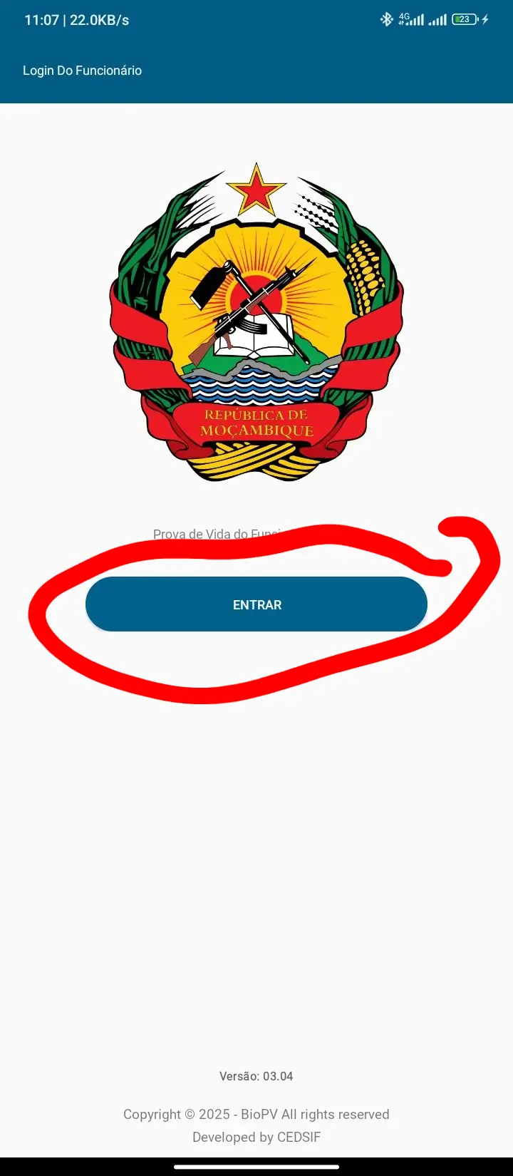 Entrar no aplicativo BioPV.