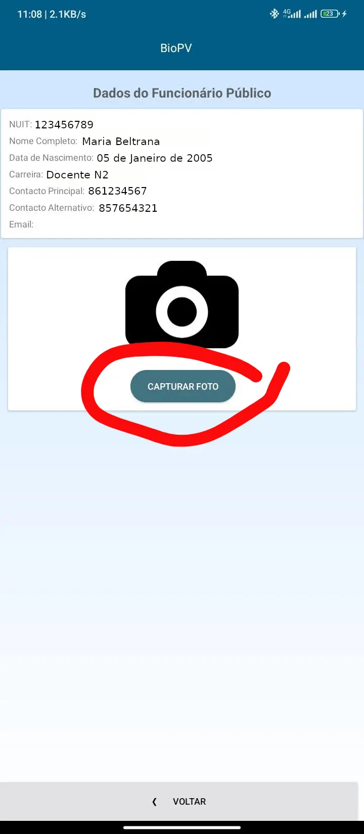 Iniciar a captura de foto.