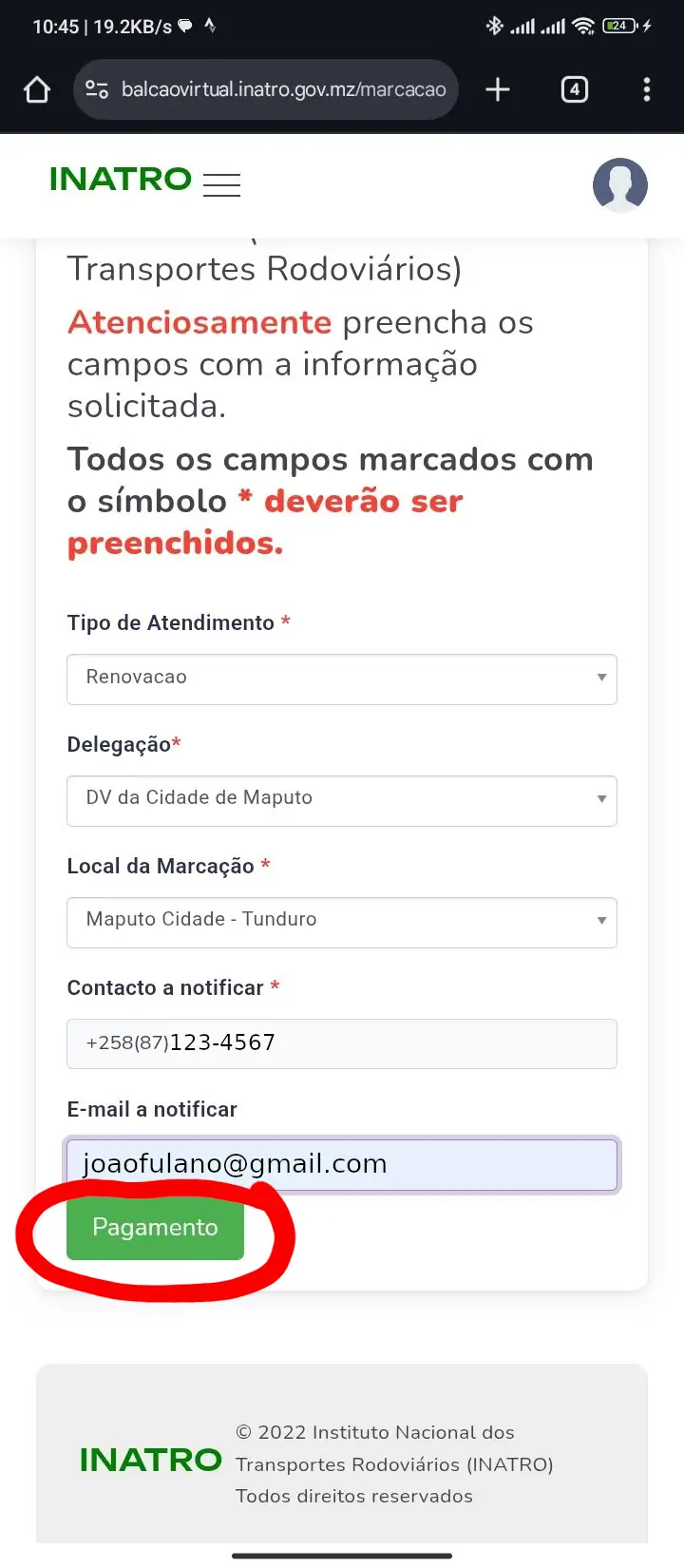 Escolho o local de marcação.