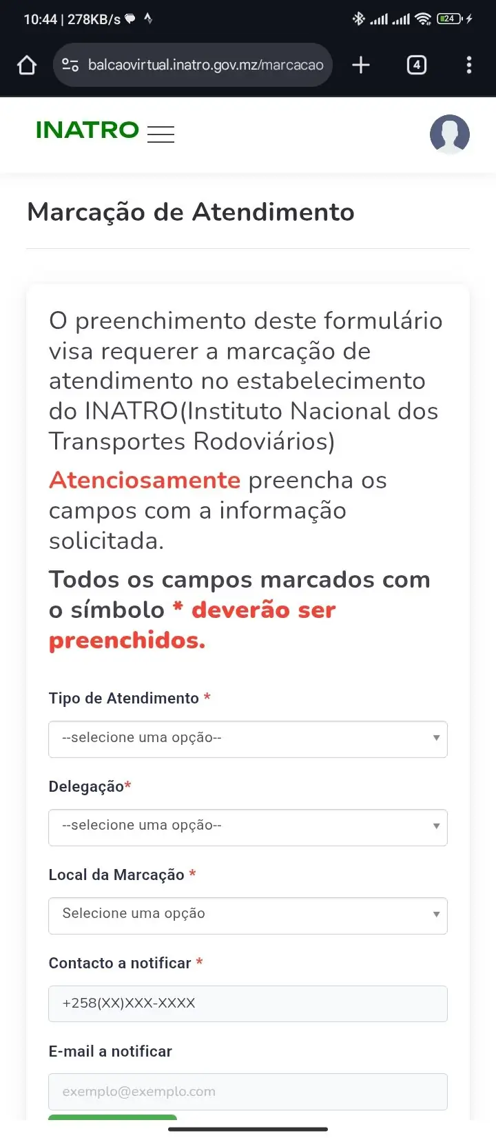 Formulário com preecnhimento de número de carta e data de nascimento.