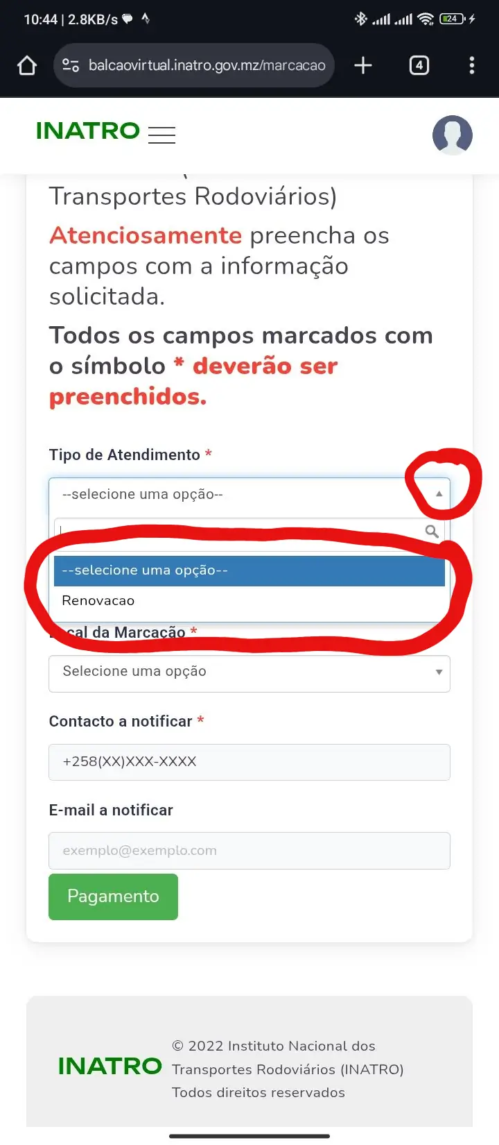 Formulário com preecnhimento de número de carta e data de nascimento.