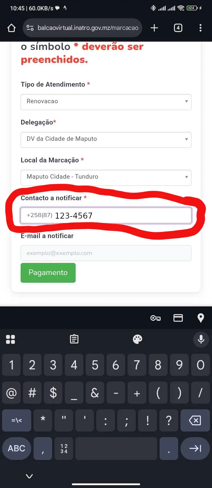 Escolho o local de marcação.