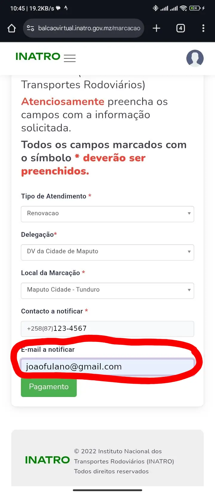 Escolho o local de marcação.