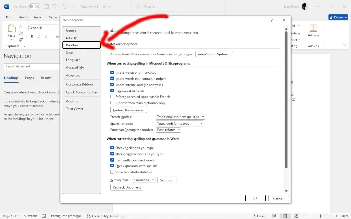 Documento de Microsoft Word aberto.