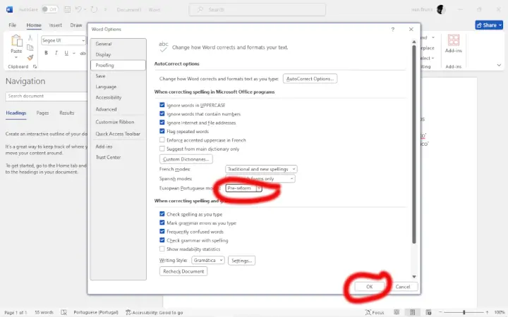 Documento de Microsoft Word aberto.