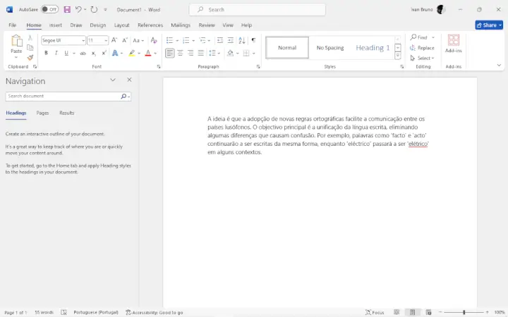 Documento de Microsoft Word aberto.
